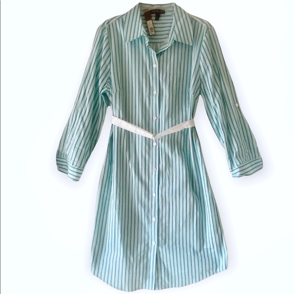 THE LIMITED Womens Calm Sea Convertible Sleeve Stripe Shirt Dress Stretch Cotton - Picture 10 of 16